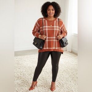 Beautiful Wonderly Rust Plaid Knit Sweater XL